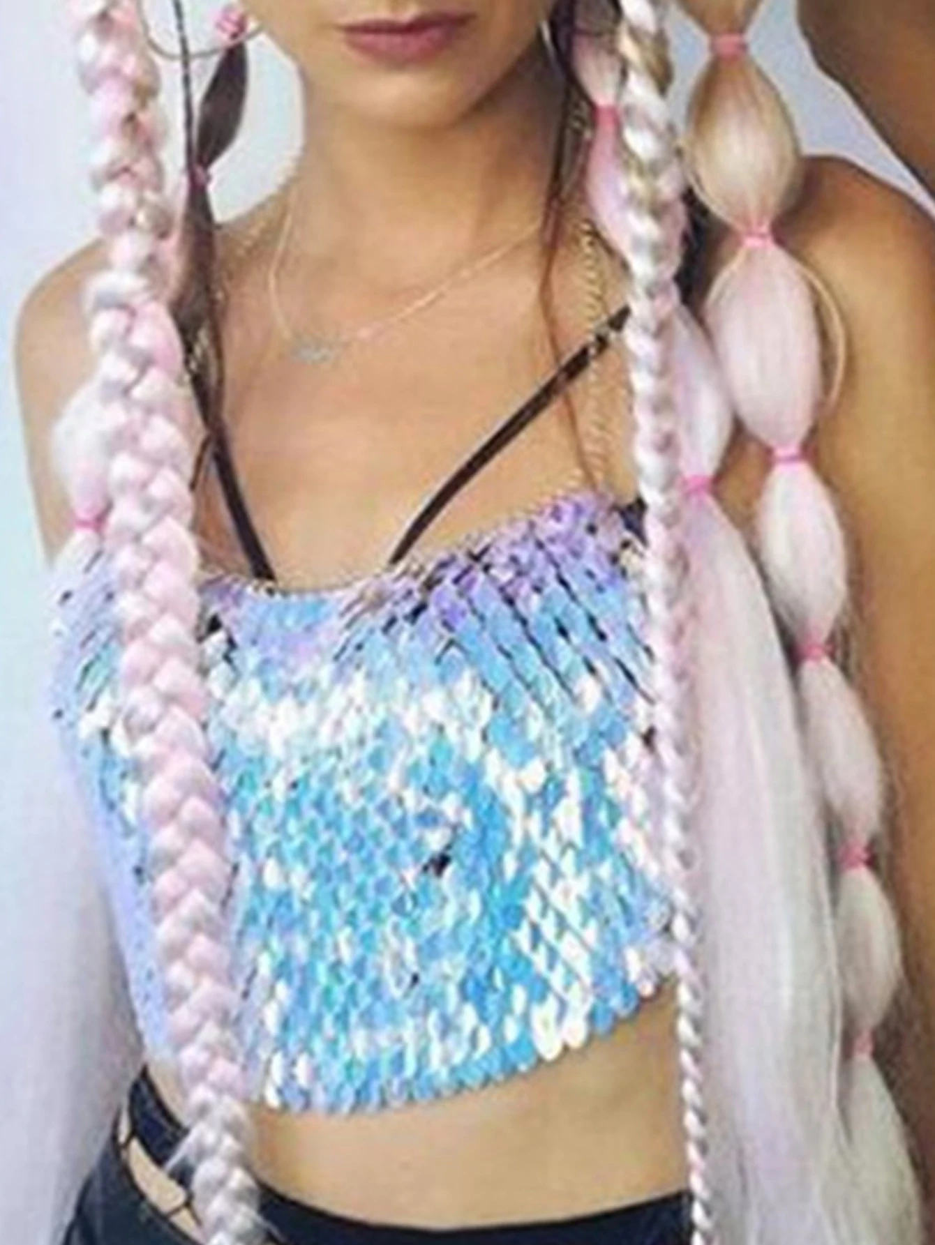 

Сексуальный укороченный корсет с металлическими блестками для женщин, лето 2022, блестящий клубный вечерний пляжный топ с лямкой на шее, топы на бретелях с открытой спиной, праздничный костюм Rave