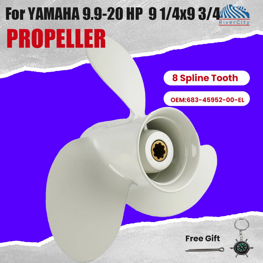 

Marine Engine Outboard Propeller For Yamaha 9.9hp 15hp 9 1/4x9 3/4 Boat Aluminum OEM 683-45952-00-EL Screw 3 Blade 8 Spline