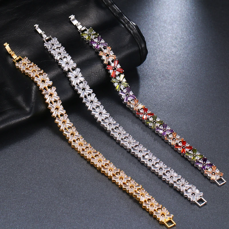 Luxury Multicolor Zirconia Wedding Bracelet 2 Rows AAA+ Top Quality Zircon Stones Paved Wedding Bracelet Bangles for Women