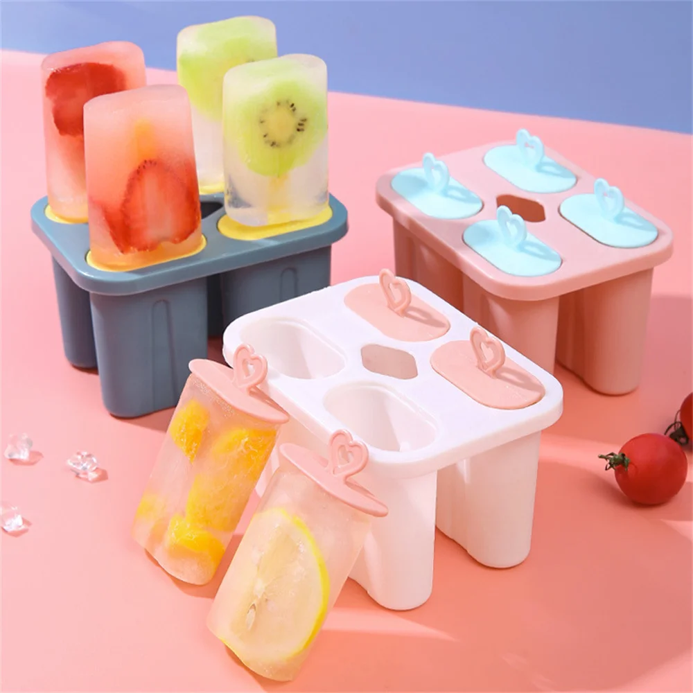 Ice Cream Mold 4 Ice Popsicle Mold Set Popsicle Ice Cream Mold Ice Tray Ice Cream Reusable with Stick Kawaii Kitchen Tool