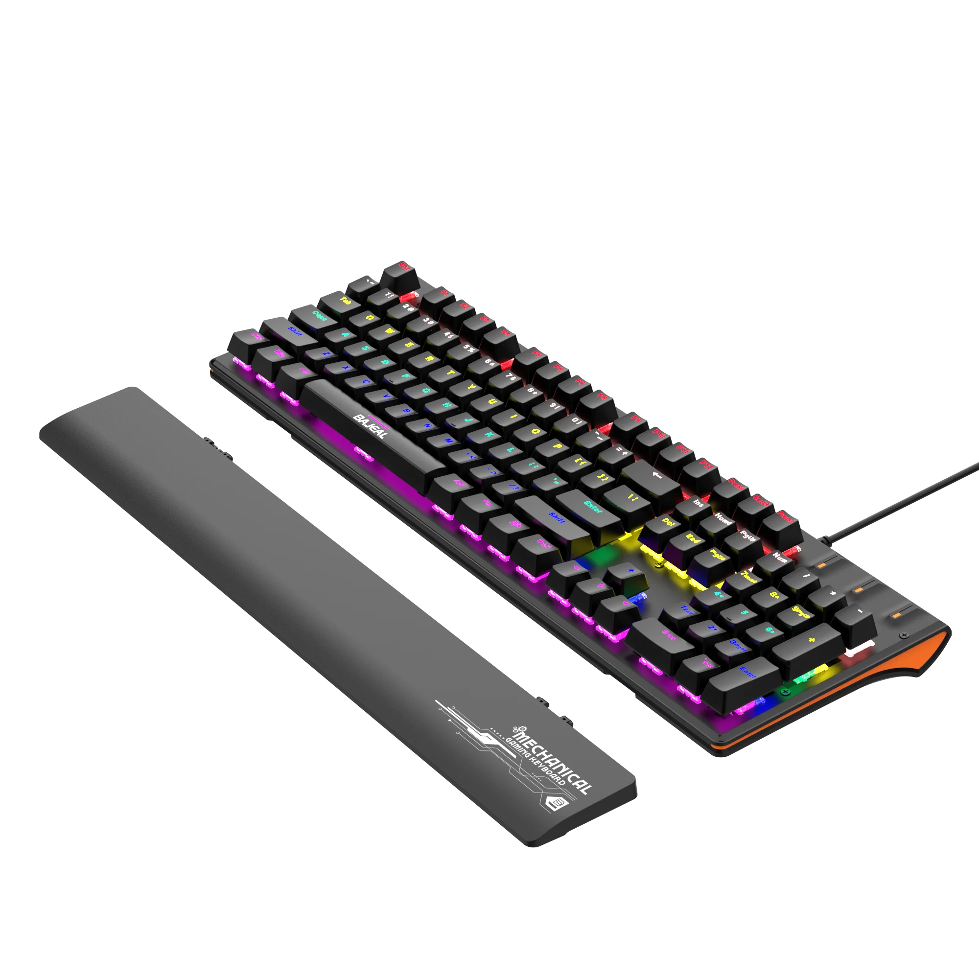 Baji k600 com fio brilhante verdadeiro mecânico azul interruptor gaming esports mesa computador universal com descanso de mão teclado para jogos