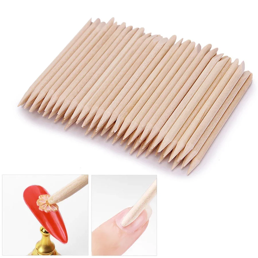 100 Stück Nail Art Design Orange Holz Stick Sticks Nagelhautschieber Entferner Maniküre Pediküre Pflege