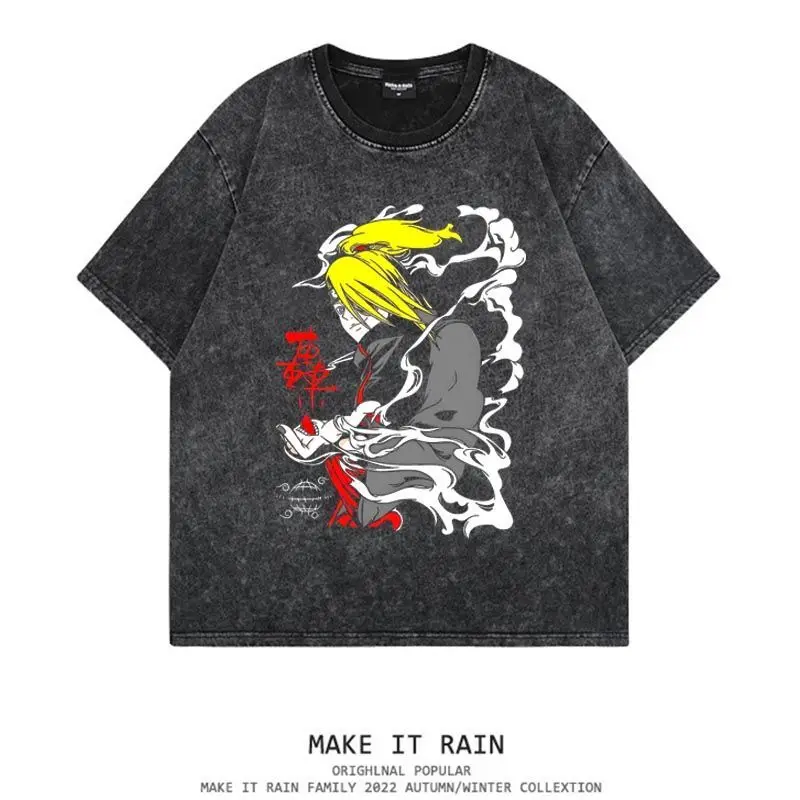 

NARUTO Anime Cartoon Personality Versatile Washable Aged Printed Short-sleeved T-shirts for Men and Women