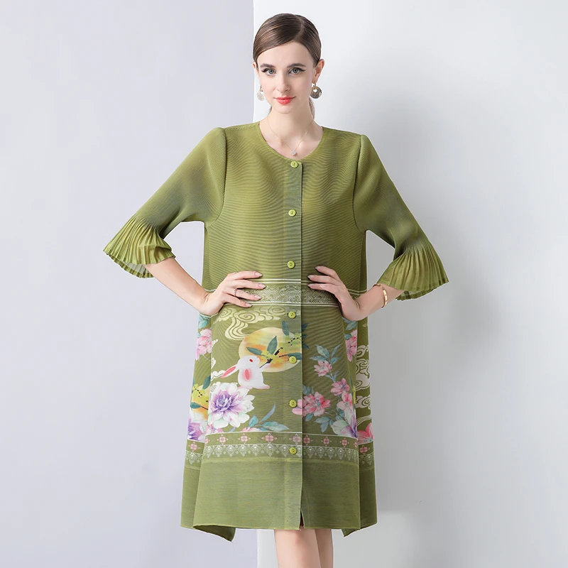 2025 봄 여름 기질 카디건 드레스 루즈핏 슬리밍 웨스턴 스타일 나이를 잊게 하는 프랑스 프린트 분위기