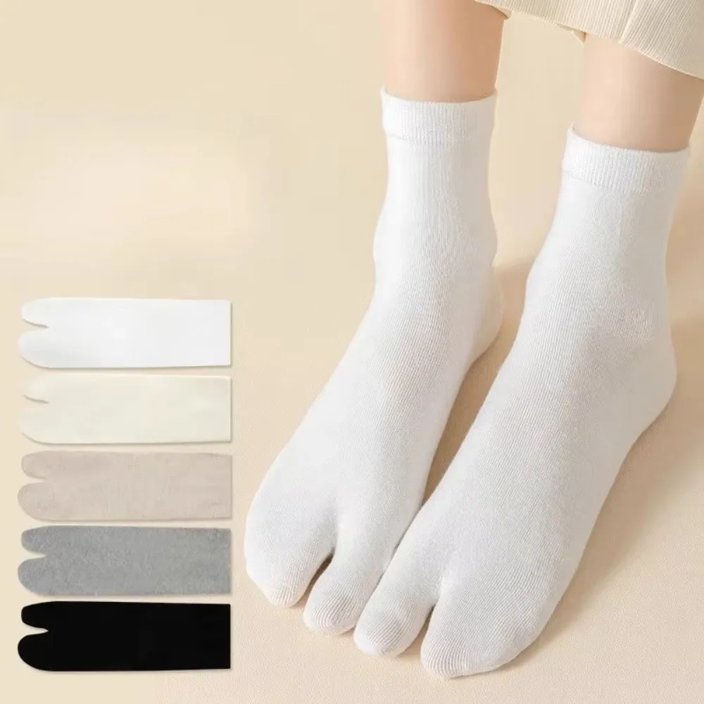 Japanese Style Solid Color Tabi Toe Socks Thin Cotton Split Toe Sock Odor-Resistant Sweat-Absorbent Mid-Calf Socks Girls