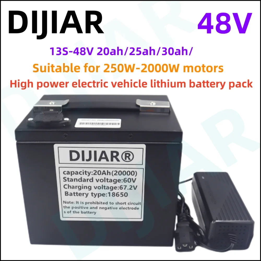 48V 20Ah25Ah30Ah 18650 Lithium Battery Pack 250-2000W Electric Bicycle High Capacity Scooter Motorcycle Battery+54.6V 2A Charger