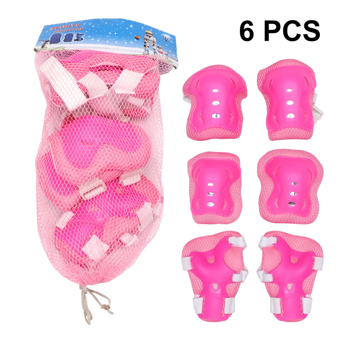 

1Set Sports Protection Gear Set Shock Absorbing Durable Pads for Cycling Roller Skating Skateboarding 4-16 Pink