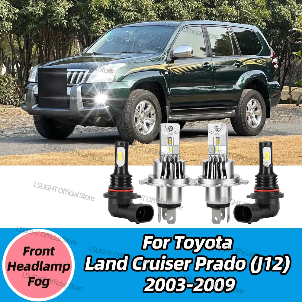 2/4x LED Head Lamps Fog Bulbs For Toyota Land Cruiser Prado (J12) 2003 2004 2005 2006 2007 2008 2009 Wireless Headlights 30000LM
