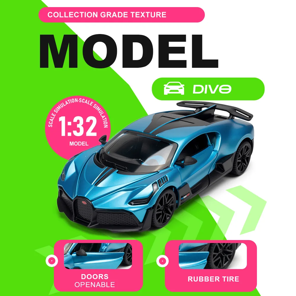 

Масштабная модель 1:32 Lamborghini SIAN DIVO из сплава, литая под давлением, с открывающимися дверями, металлическим корпусом, миниатюрная машинка, игрушка-украшение для дома, для детей