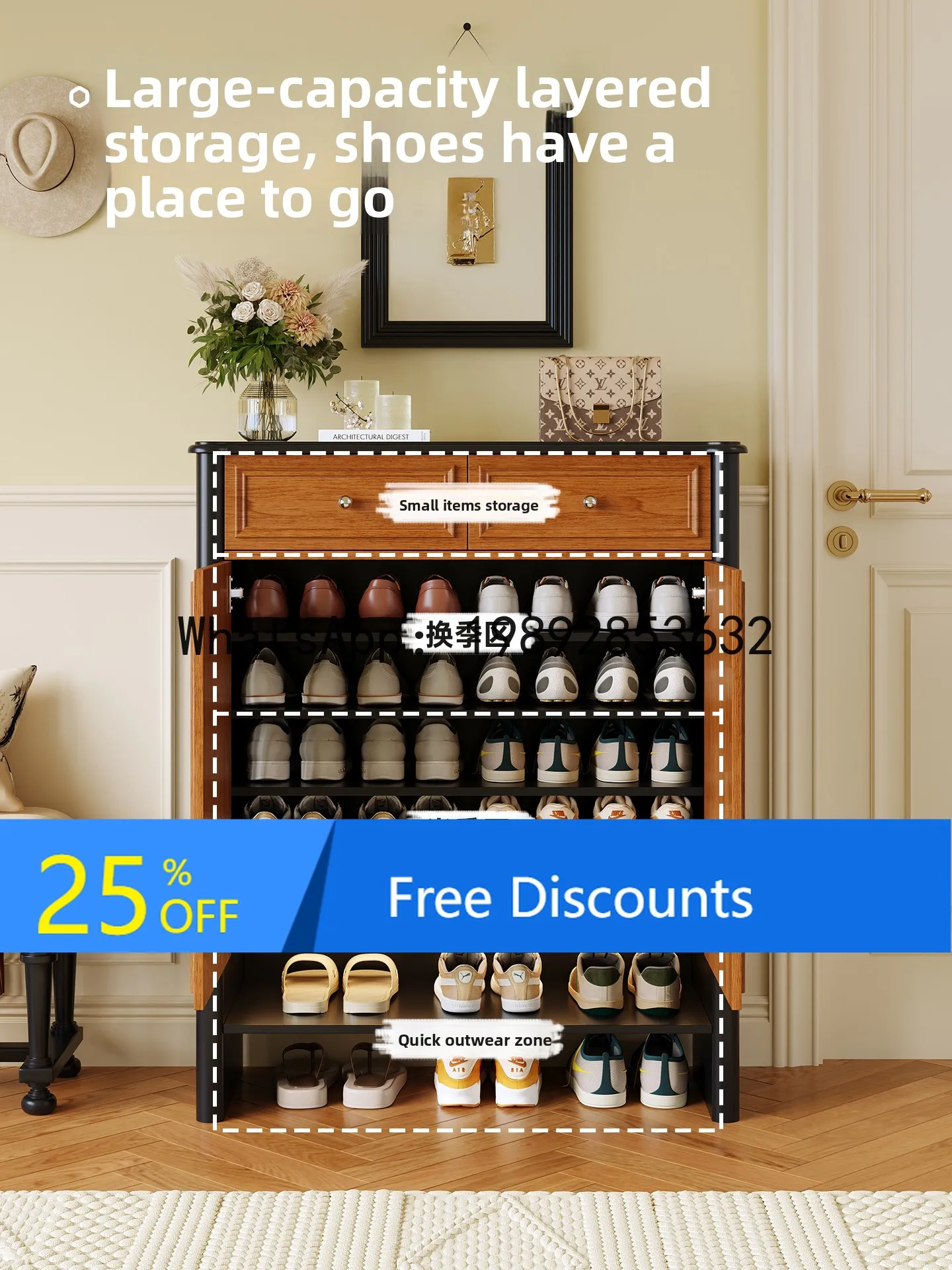 

YFY Vintage Style Shoe Cabinet Storage Integrated Two-in-One Solid Wood Home Entryway Entrance Hallway Storage Cabinet