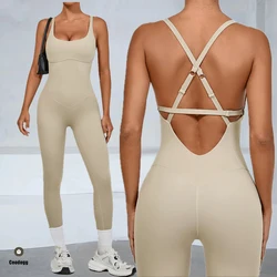 Rückenfreier Sport-Frau 2023, Lycra-Fitness-Overall, einteiliger Overall, Shorts, Sport-Outfit, Fitnessstudio, Workout-Kleidung für Damen, Sportbekleidung