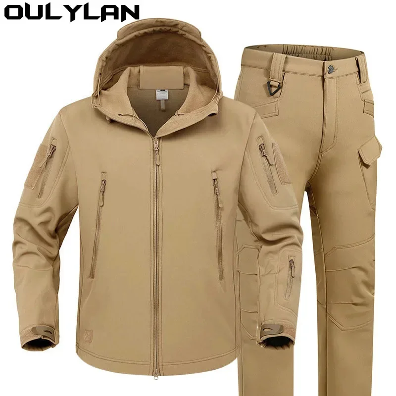 Oulylan Tactical Jackets Elastic Men Waterproof Suits Fishing Warm Hiking Camping Tracksuits Set Hood Coat S-4XL Winter Autumn