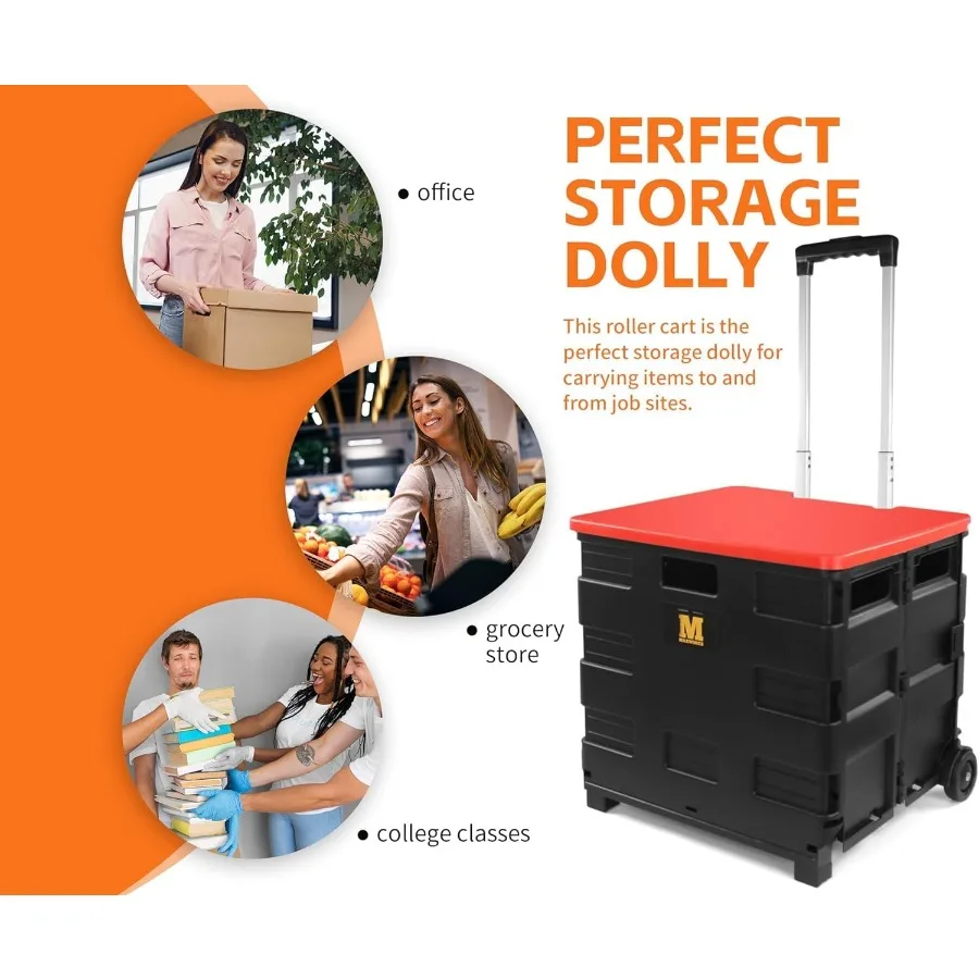 50830 Collapsible Black Rolling Folding Dolly Cart for Teachers MultiFunctional Teacher Dolly with Extra Storage Durable Wheels