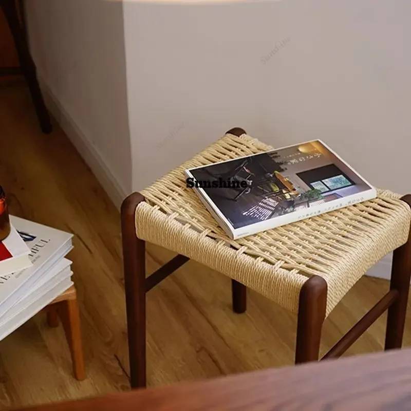 

Handmade Woven Cherry Wood Stool - Japanese Aesthetic, Solid Build, Great for Home, Study & Dining FT