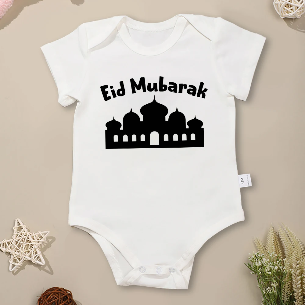 Eid Mubarak Baby Boy Clothes Short Sleeve Pure Cotton Onesies Casual Versatile 0 to 24 Months Toddler Girl Jumpsuit Dropship