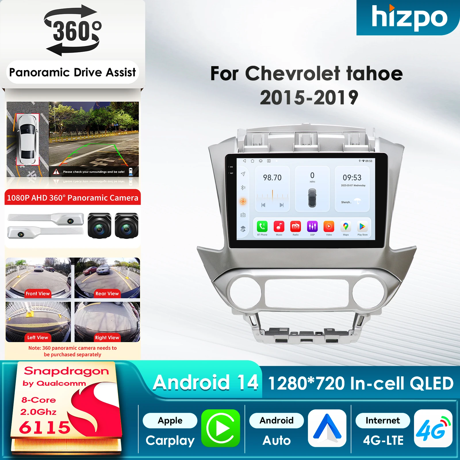 

Hizpo for Snapdragon Android Car Multimedia Player for Chevrolet Tahoe 2015-2019 GPS Carplay Autoradio 4G AI Intelligent Screen