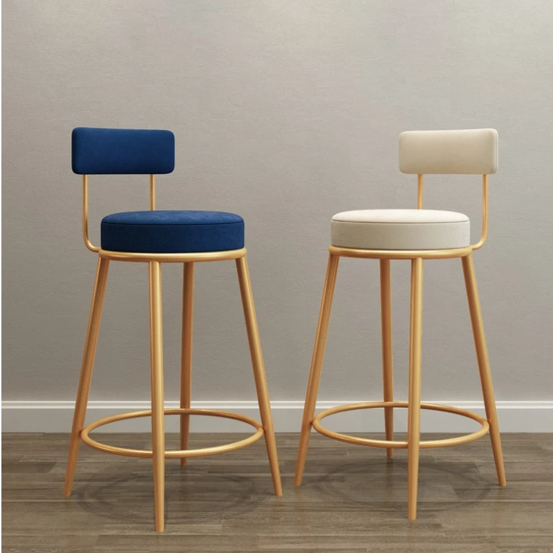 

Home bar chairs Nordic metal high stools kitchen velvet backrest bar stools design Work counter stool minimalist furniture 65 cm