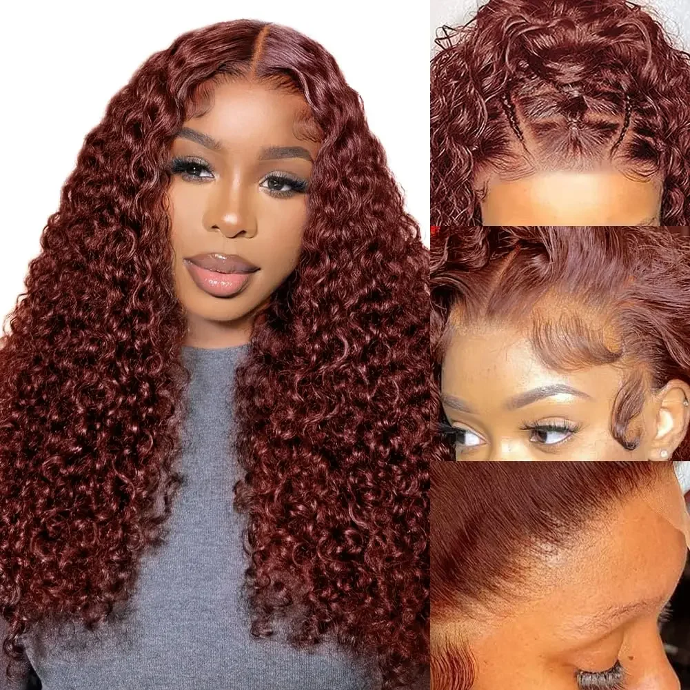 

Reddish Brown Kinky Curly Lace Wig Synthetic Lace Front Wigs For Women Copper Red Pre Plucked With Baby Hair Lace Closure Wig