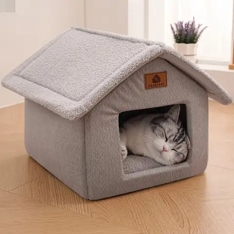 Winter Pet Bed Closed Thickened Warmth Cat Dog House Detachable Easy Clean Kennel Foldable Pet Houses for Small Pet