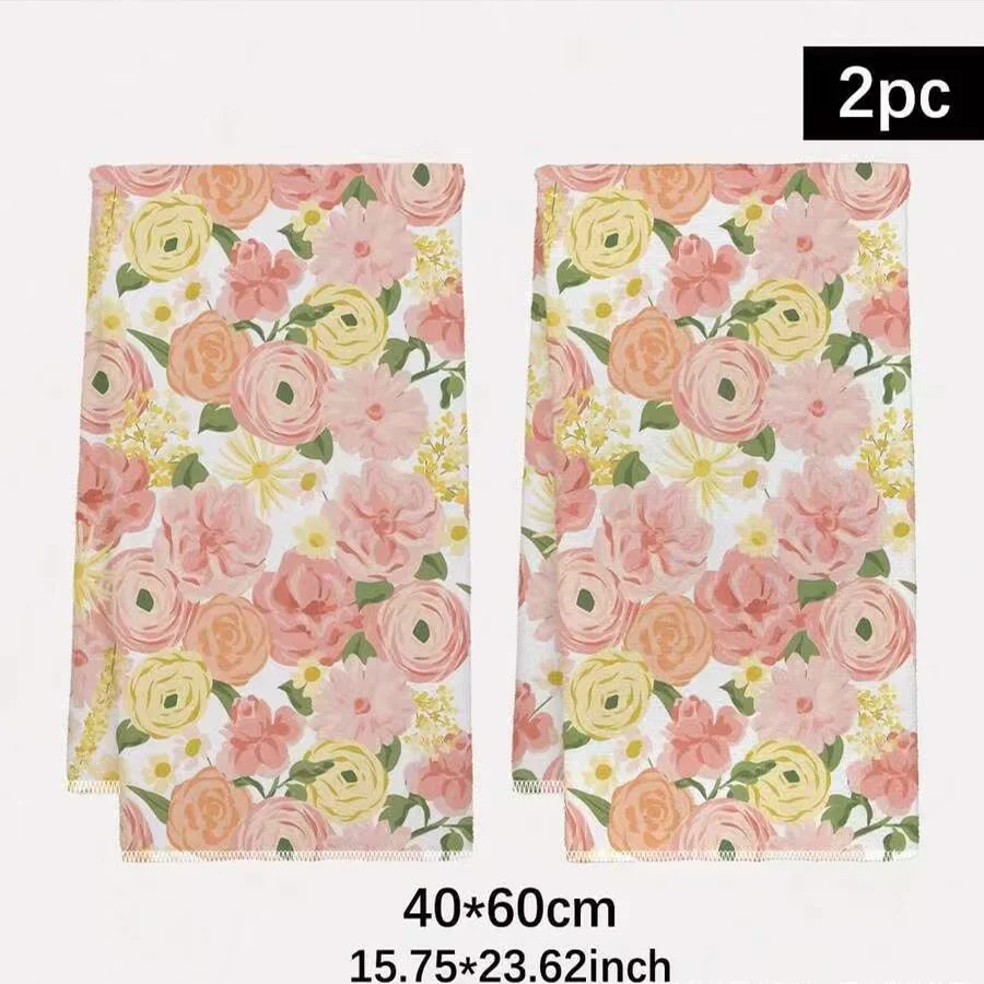 2Pcs, Cream-Colored Floral Kitchen Towels, Best Kitchen Towe