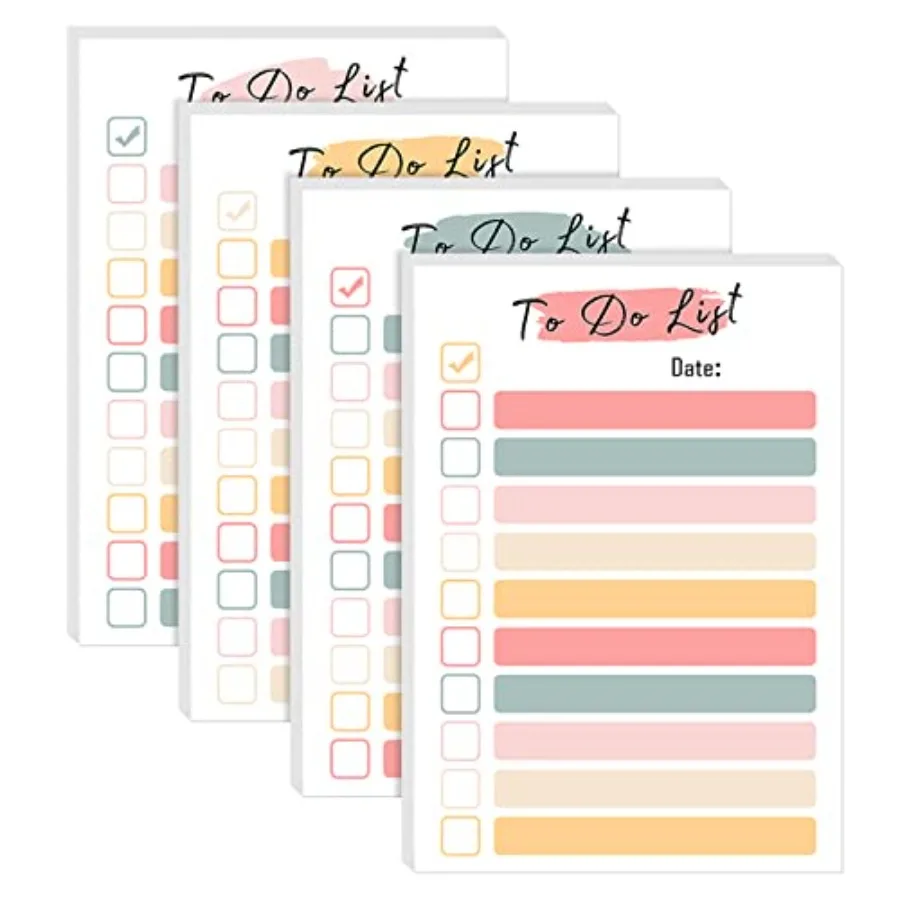 

4 Packs to Do List Notepad, 200 Sheets Daily to Do List Sticky Notes 4x6Inches Memo Pad Pastel Candy Color Portable Planner for