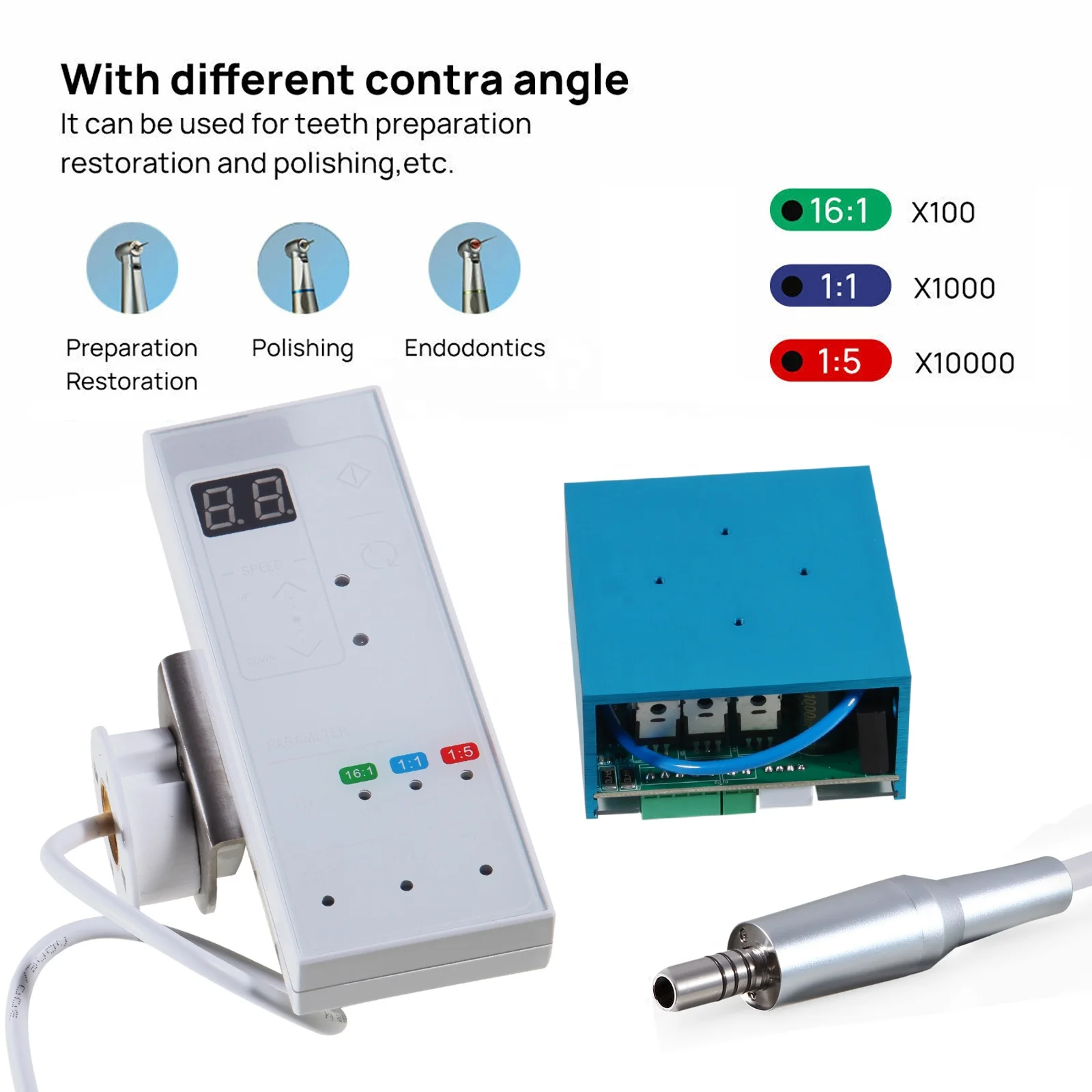 ¡Nueva llegada! Sistema de Motor eléctrico Dental, pantalla LED sin escobillas con botón táctil incorporado, 1:1, 1:5, 16:1 para silla Dental