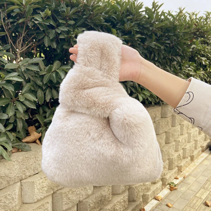 2024 New Winter Solid Color Underarm Bag Soft Plush Small Shoulder Bag Women\'s Warm Fluffy Imitation Mink Fur Handbag