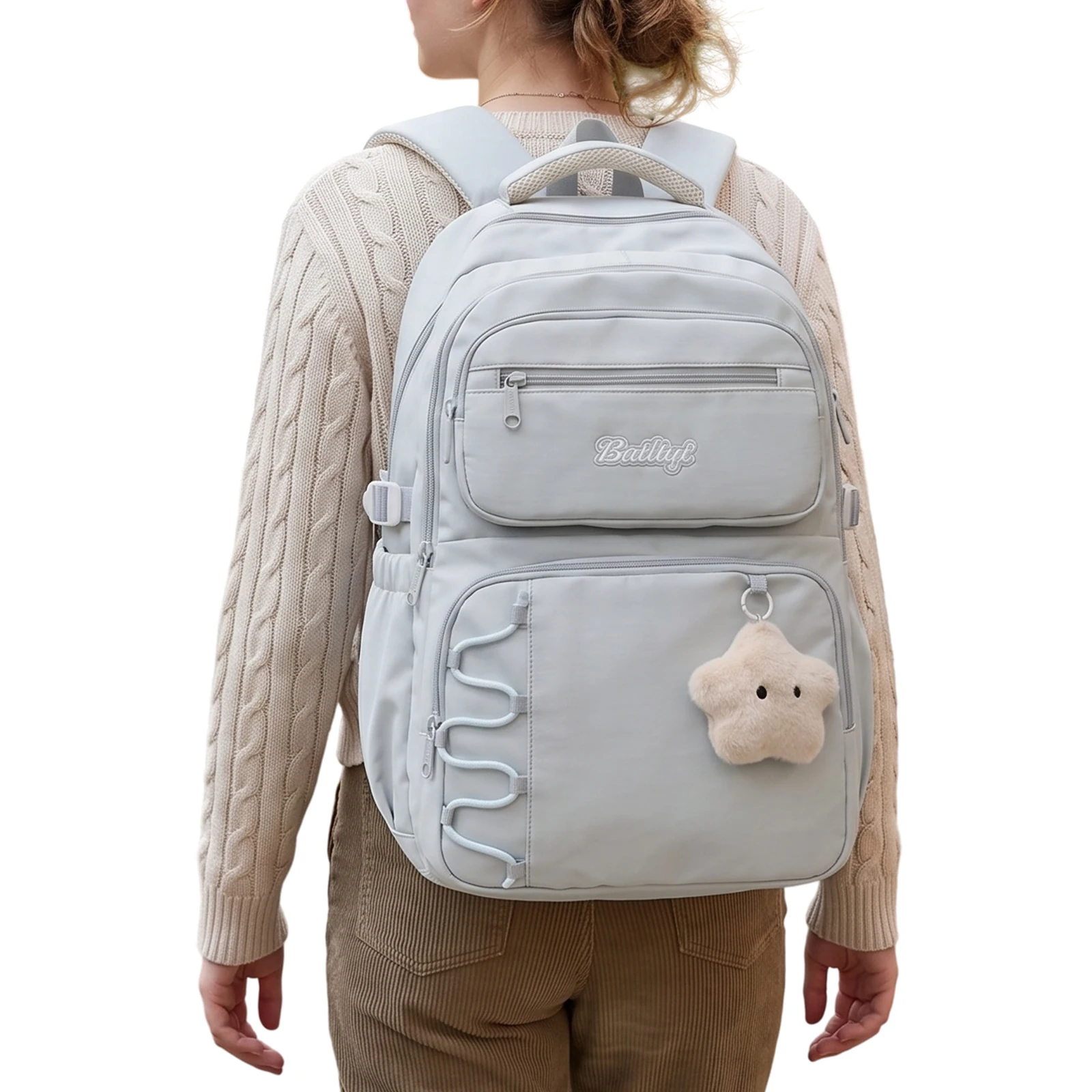 Women Backpack Lightweight Korean Style Nylon Multi-Pocket Travel Daypack Cute