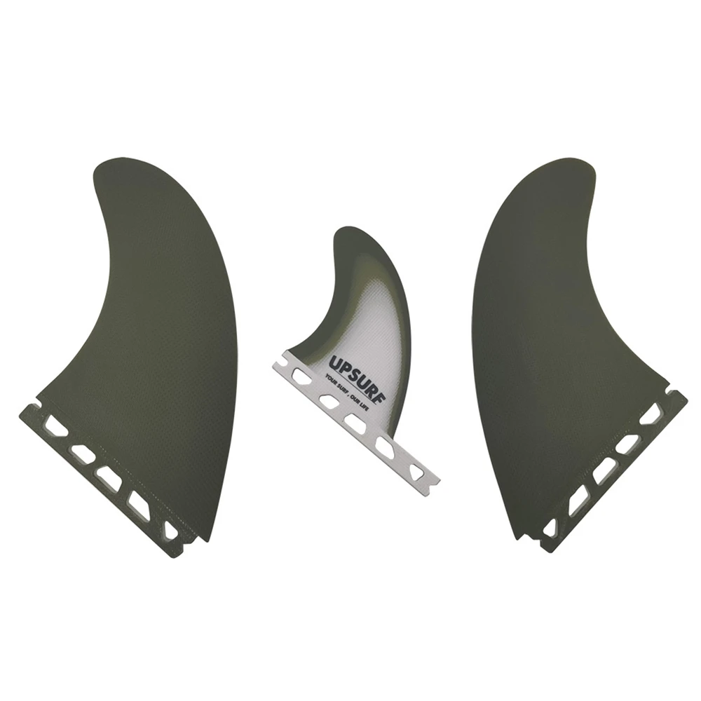 UPSURF Surfboard Fins Single Tabs Fins ArmyGreen with White Fiberglass New Design Surf Tri Set