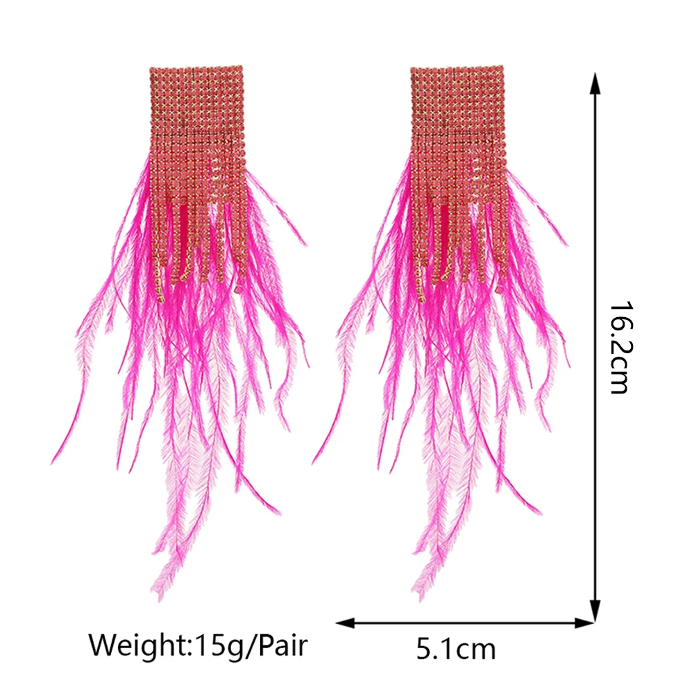 Fashion Long Feather Drop Earrings For Women Inlaid Shiny Crystal Luxury Elegant Tassel Design Ear Pendant Party Vintage Jewelry
