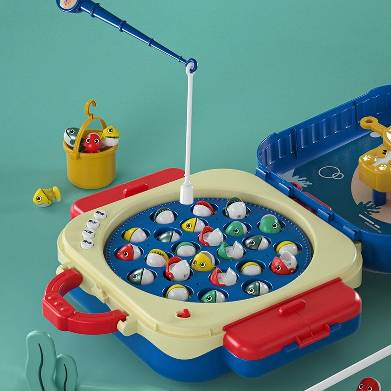 Fishing Toys For Children Boys Girls Magnetic Fish Game Electric Music Rotating Board Play Outdoor Sports Educational Toys Kid