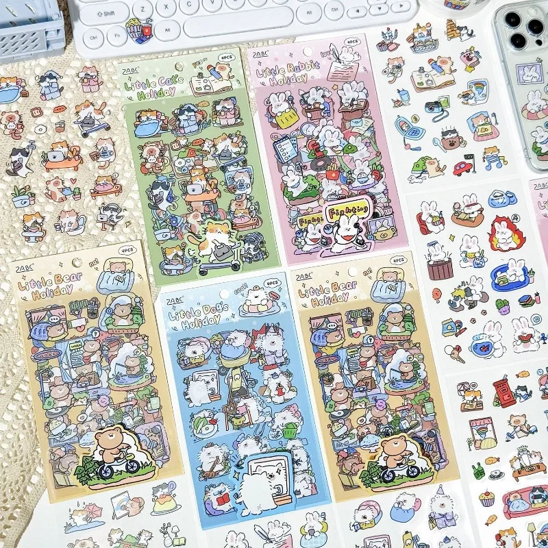 4Pcs Cartoon Pet Sticker Set Cute Bunny Hamster Patterns Self-Adhesive for Journal Notebook Scrapbook DIY Decor