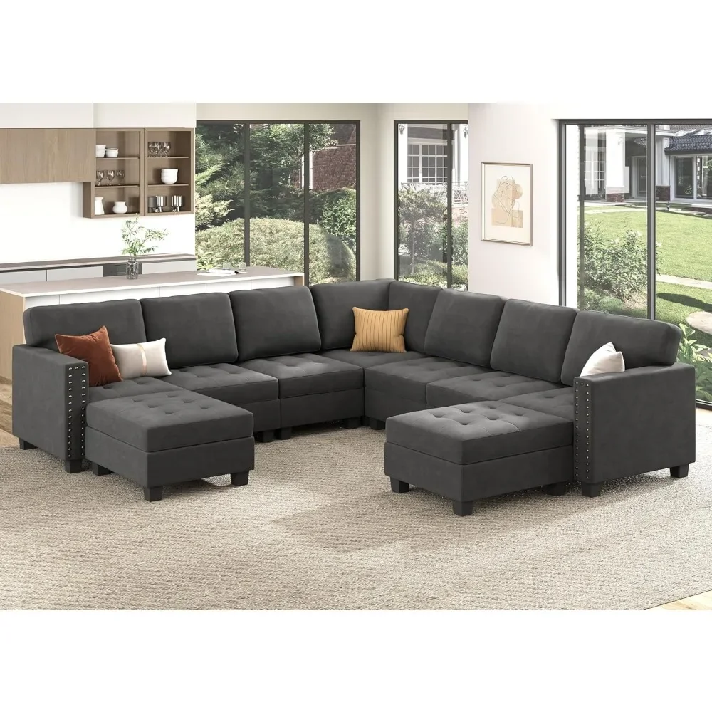 

Velvet Convertible Sectional Couch, U Shaped Sectional Sofa with Chaise Modular Sectional with Storage Ottoman Corner Couch