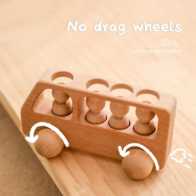 1pc Wood Car Toys Beech Wood Bus Montessori Games Educational For Children Teething Birthday Gifts