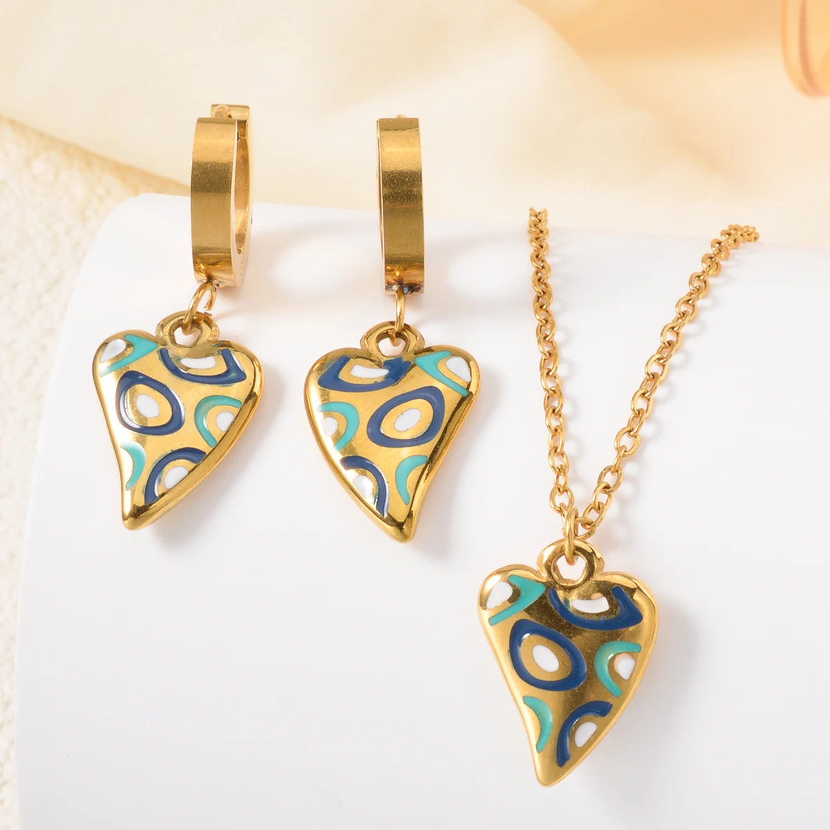 

Antique Stainless Steel Ethnic Jewelry Set Vintage Gypsy Style Necklace Earrings Set for Women Bohemian Tribal Festival Gift