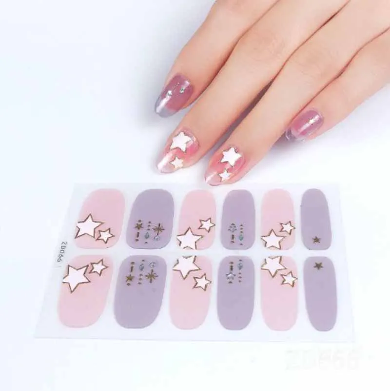 Full Cover Nail Art Stickers Star Drill Decorated Nail Wraps Tips Waterproof Adhesive Nail Polish Strips Wearable Fake Nails