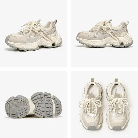 BEAUTODAY चंकी स्नीकर्स महिलाओं के लिए सिंथेटिक लेदर मेश गोल टो लेस-अप स्पोर्ट्स ट्रेनर लेडीज़ डिज़ाइनर शूज़ हैंडमेड 29A46 8 best sales महिलाओं के लिए डिज़ाइनर स्नीकर्स - №4