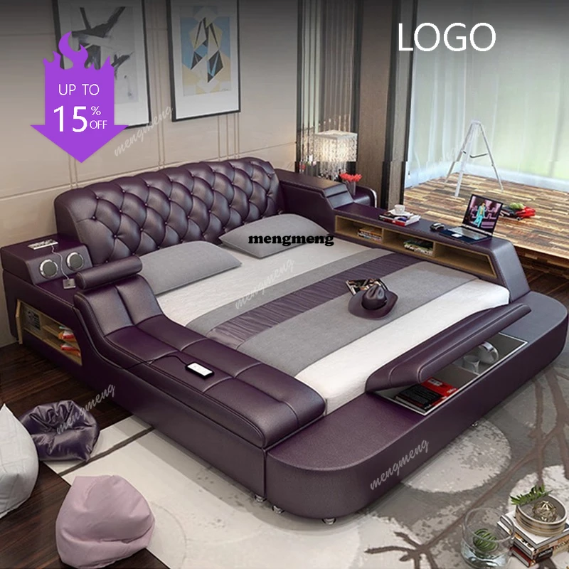 

Кожаная многофункциональная кровать-татами класса люкс с массажем для спальни и гостиной, минималистичная мебель