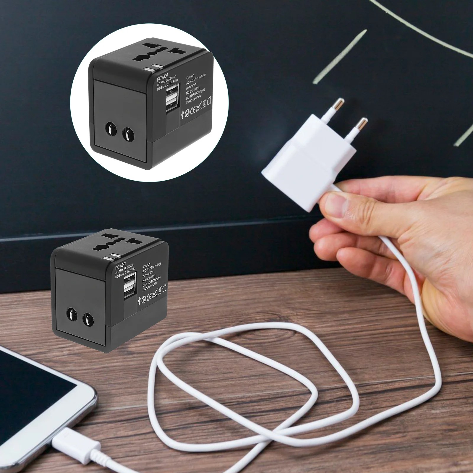 

International Plug Adapter USB Wall with Eu Us Uk Au Plugs 21A Fast Charging for Travel Office Home Use Worldwide Outlet