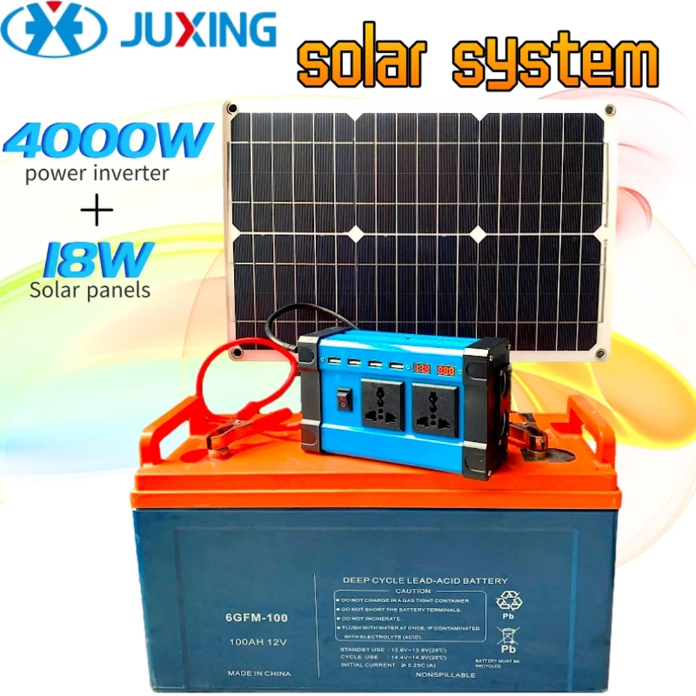 

JUXING Kit: 4000W power inverter + 18W solar panel , （Without battery）DC12V to AC220V, power converter emergency power