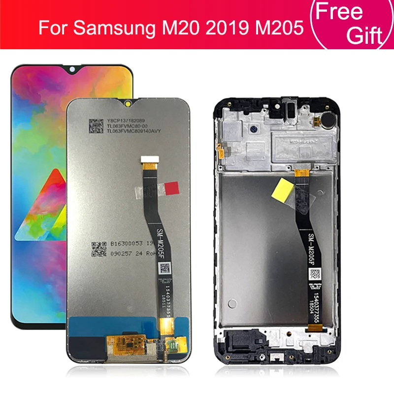 For Samsung Galaxy M20 2019 SM-M205 M205F LCD Display Touch Screen Digitizer Assembly With Frame Replacement m20 Display 6.3"