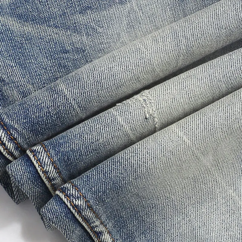 Designer Fashion Men Jeans High Quality Retro Light Blue Stretch Slim Fit Ripped Jeans Men Y2K Vintage Casual Denim Pants Hombre