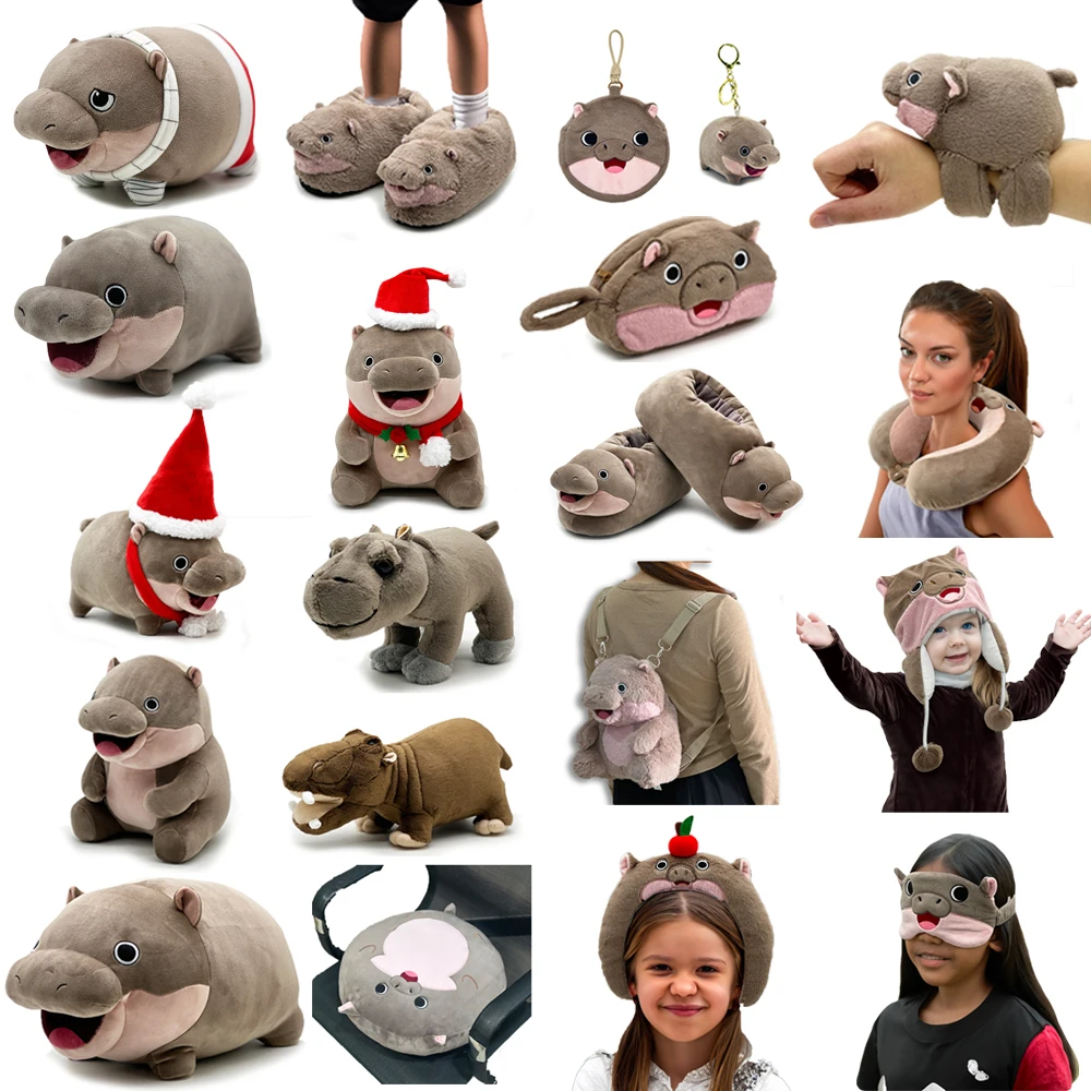 Moo deng hippo thai internet celebrity hippopotamus plush peripheral products, neck pillows, coin purse,headband, fun plush gift