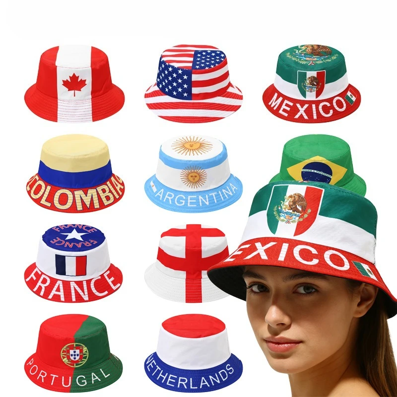 2026 Boys Countries Flag Soccer Bucket Hat Girls National Football Fan Cap Party futbol Cup Sun Caps Soccer Fans Fisherman Hats