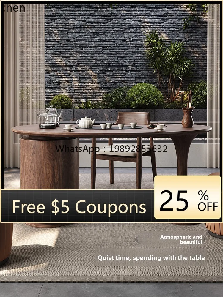 

solid wood tea table tea table balcony small apartment curved tea table chair combination