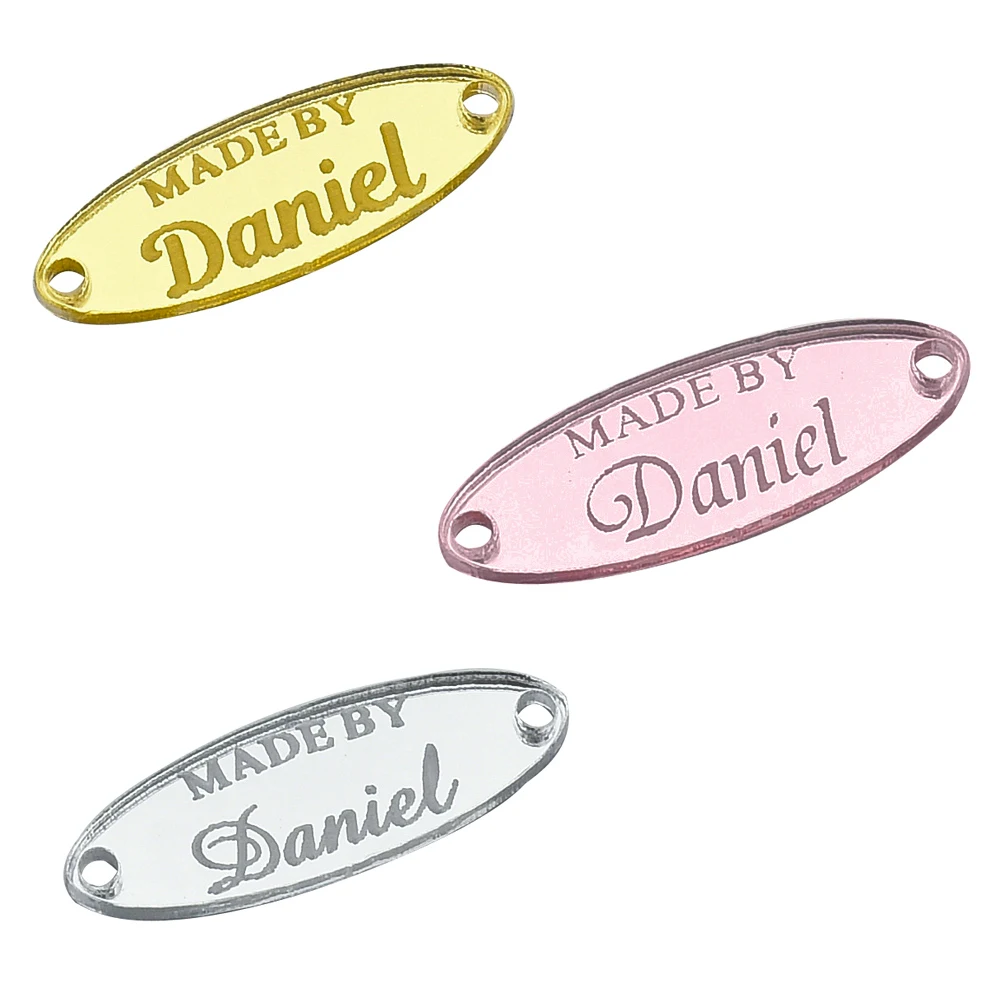 

Персонализированные выгравированные акриловые этикетки для одежды, брендовые бирки ручной работы, вязаные этикетки, имя, аксессуары для одежды на заказ FZFL07