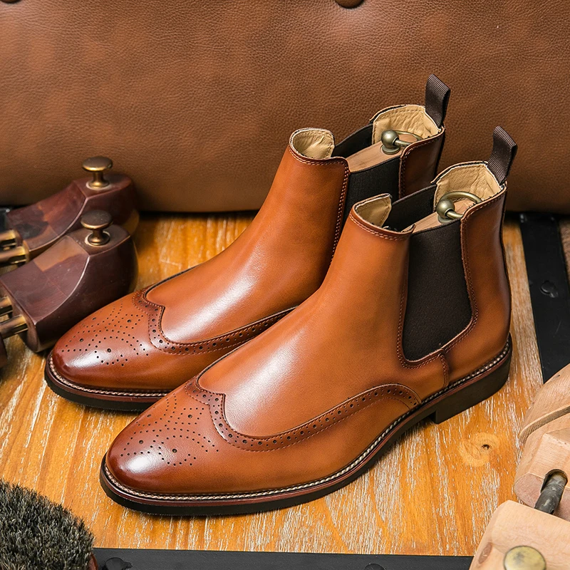 

Classic Men Chelsea Leather Boots Black Brown British Casual Business Brand Brock Shoes Social Boots Sizes 38-46 Men Boots