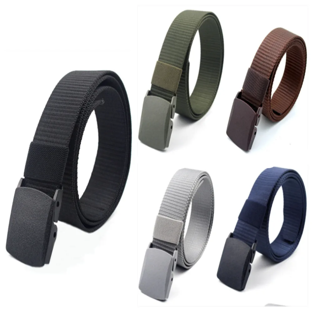 Men's Womens Plain Color Nylon canvas outdoor training Belt Plastic Buckle PD001