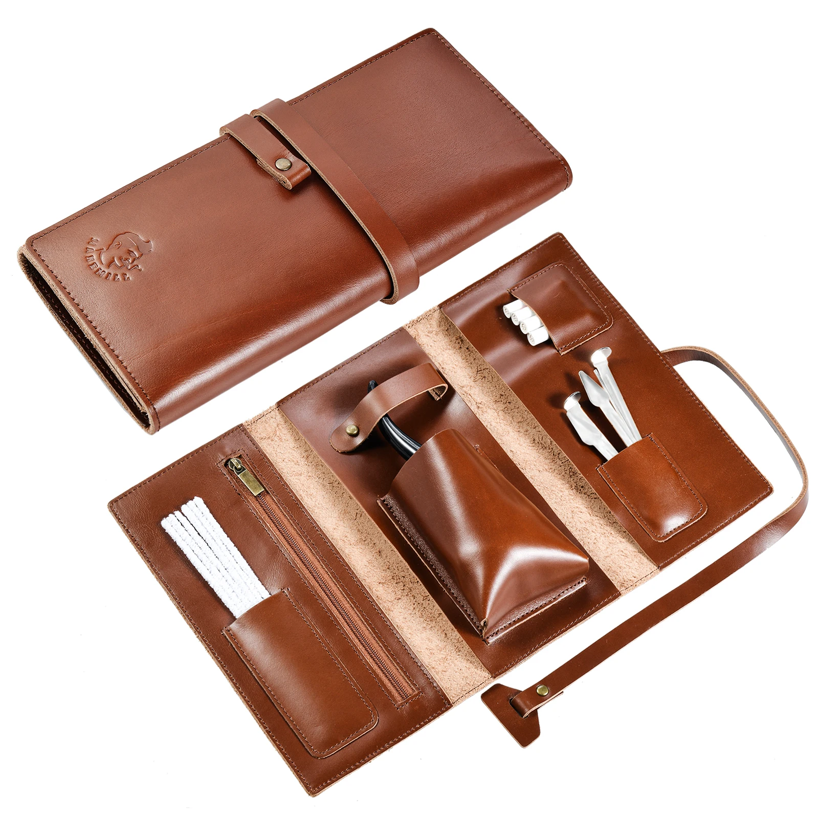 

Tobacco Pipe Pouch Handmade Full-Grain Cowhide Leather Pouches for Men Genuine Leather Wrap Zipper Bags for Tobacco Accessories