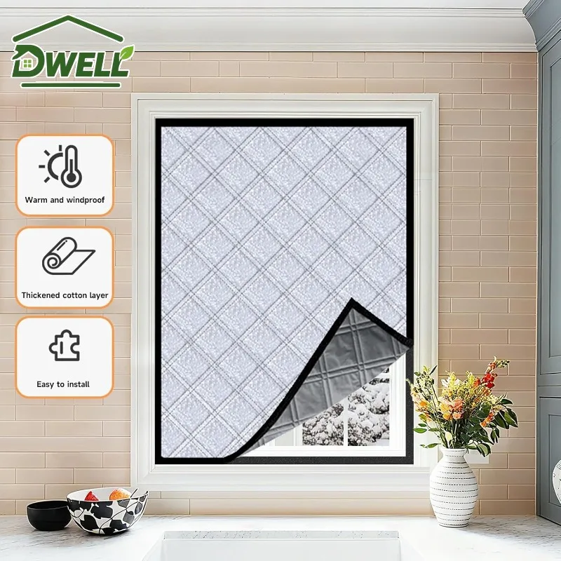 Thick Quilted Thermal Window Curtain,Aluminum Foil Oxford Fabric Blackout Insulated Curtain for Home Heat Blocking Energy Saving